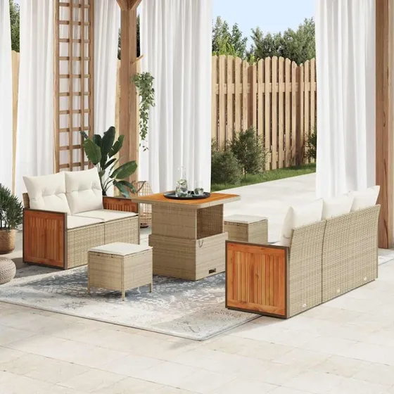 vidaXL Havesofa Sæt 10 pcs Beige/Creme Poly rattan med opbevaring