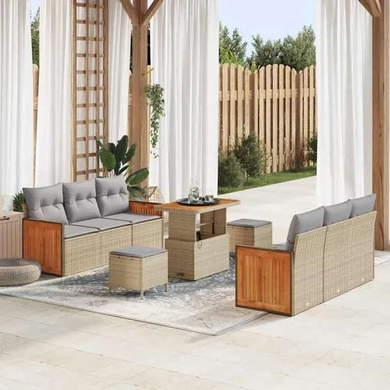 vidaXL Havesofa Sæt 11 pc Beige/Lys Grå PolyRattan