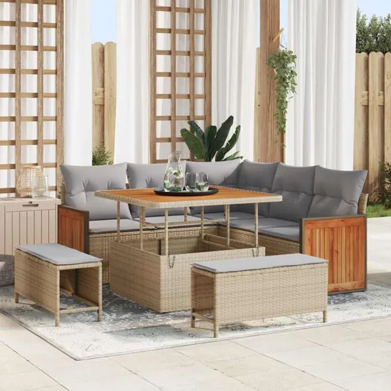 vidaXL Havesofa Sæt 9 pc Beige/Lys Grå Polyrrattan