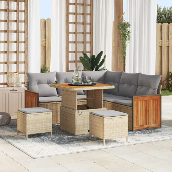 vidaXL Havesofa Sæt 9 pcs Beige/Lys Grå PolyRattan