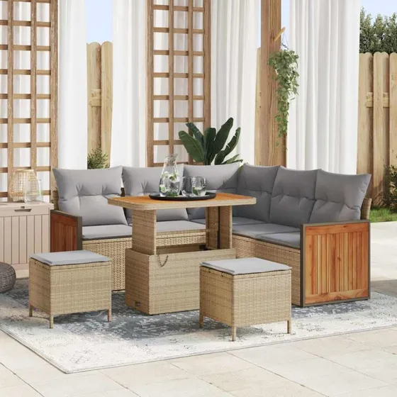 vidaXL Havesofa Sæt 9 stk Beige/Lys Grå PolyRattan