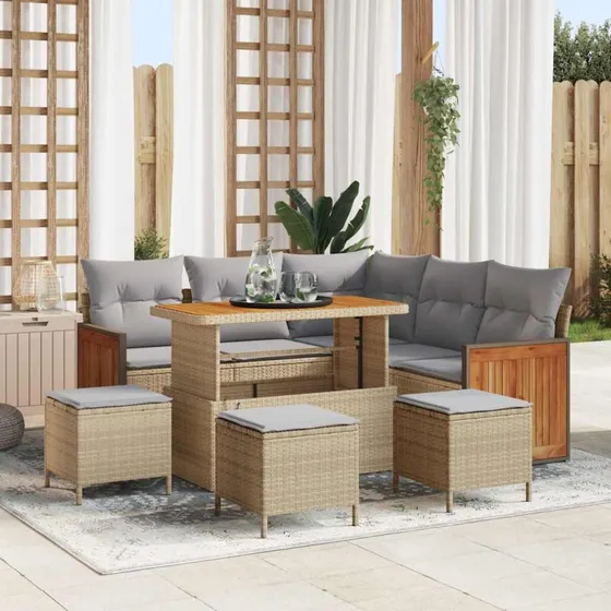 vidaXL Havesofa Sæt 9 pcs Beige/Lys Grå PolyRattan