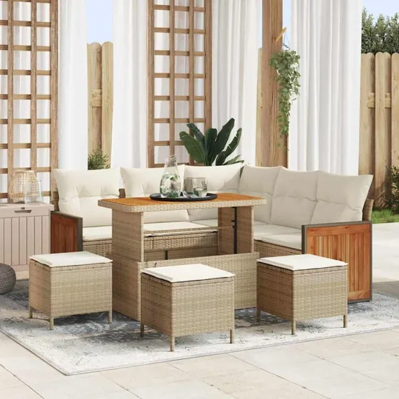 vidaXL Havesofa Sæt 9 pc Beige/Creme PolyRattan