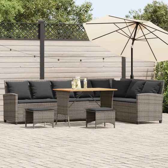 vidaXL L-formet havesofasæt 4 dele med hynder i grå polyrattan