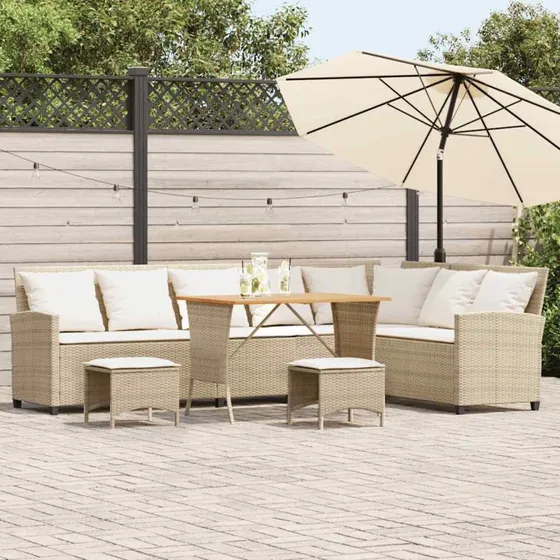 vidaXL L-formet havesofasæt 4 dele med hynder polyrattan beige