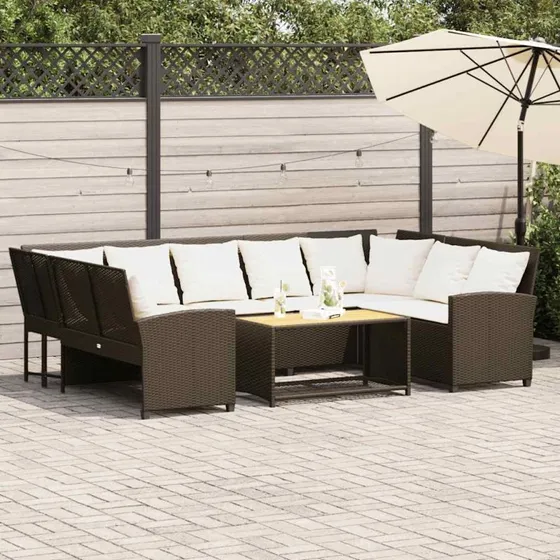 vidaXL Havesofa med hynder polyrattan brun