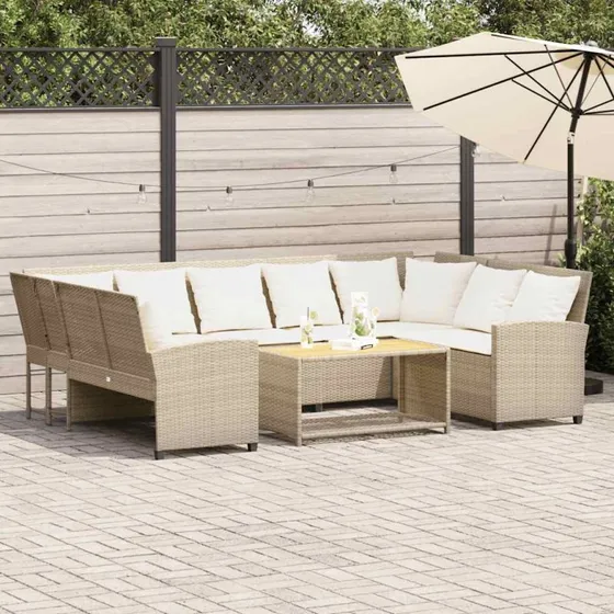 vidaXL Havesofa med hynder polyrattan beige