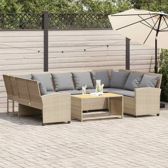 vidaXL Havesofa med hynder polyrattan beige