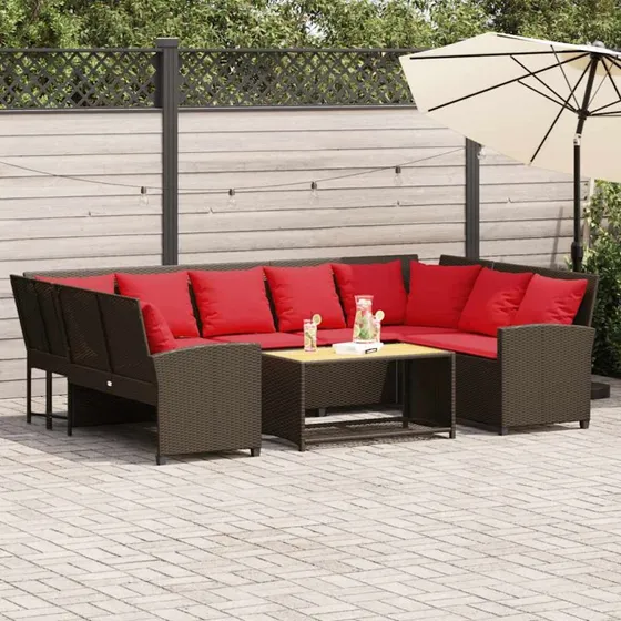 vidaXL Havesofa med hynder polyrattan brun