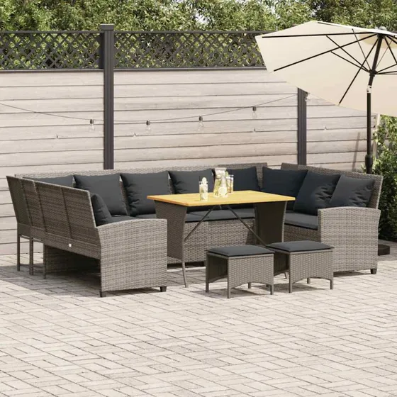 vidaXL 4-delssofasæt med hynder i grå polyrattan