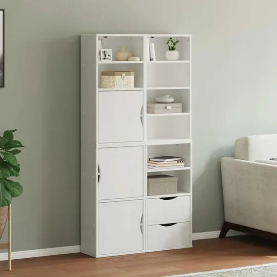 Odda Sidekabinet 40x24x79 cm, Massivt Fyrretræ, Naturfarvet, 8 Skab, 2 Skuffer