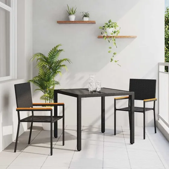 vidaXL Have Spisebordssæt 3 stk 90x90x75 cm Sort polyrattan