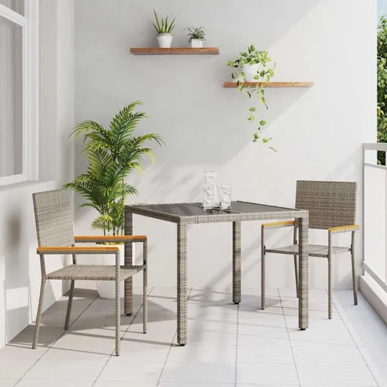 vidaXL Have Spisebordssæt 3 stk Grå 90x90x75 cm PolyRattan