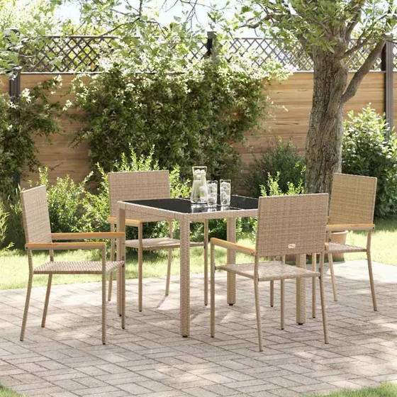 vidaXL Have Spisebordssæt 5 stk Beige 90 x 90 x 75 cm polyrattan