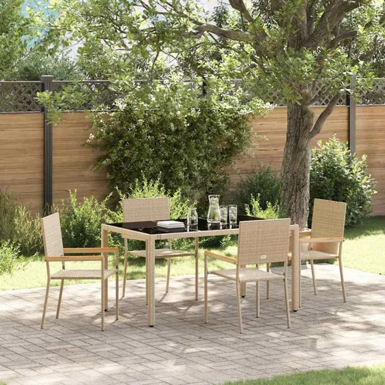 vidaXL Have Spisebordssæt 5 pcs Beige 150 x 90 x 75 cm polyrattan