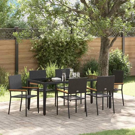 vidaXL Have Spisebordssæt 7 stk Sort 150x90x75 cm polyrattan