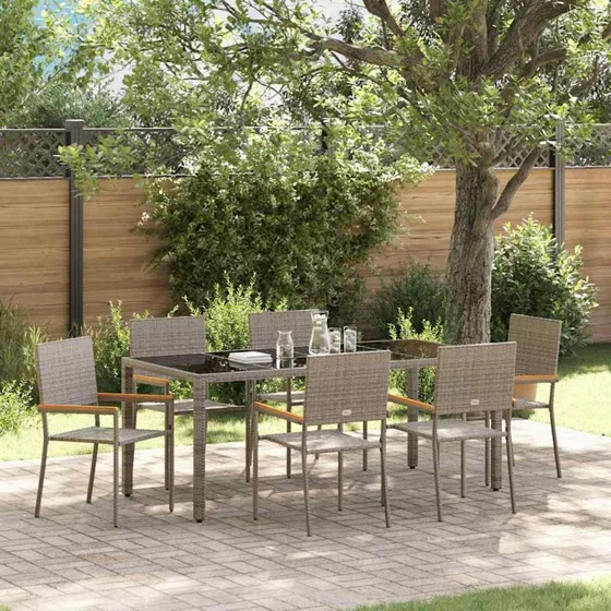 vidaXL Have Spisebordssæt 7 stk Grå 190 x 90 x 75 cm PolyRattan