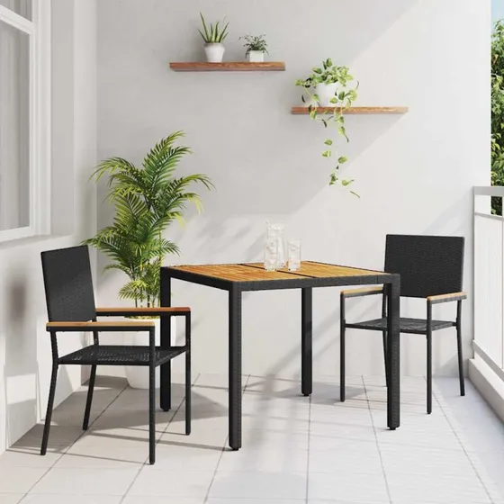 vidaXL Have Spisebordssæt 3 pcs Sort polyrattan