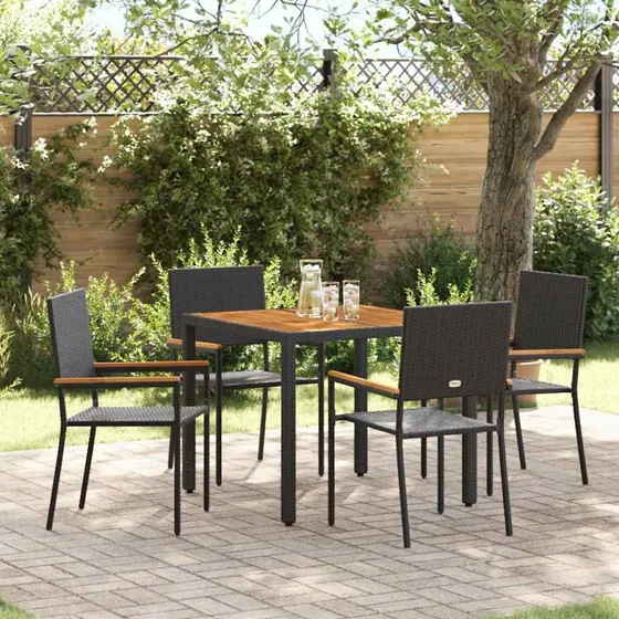 vidaXL Have Spisebordssæt 5 stk Sort polyrattan 90 x 90 x 75 cm