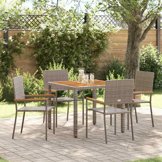 vidaXL Have Spisebordssæt 5 stk Grå 90x90x75 cm PolyRattan