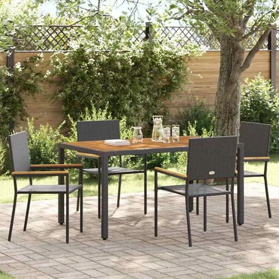 vidaXL Have Spisebordssæt 5 pc Sort PolyRattan