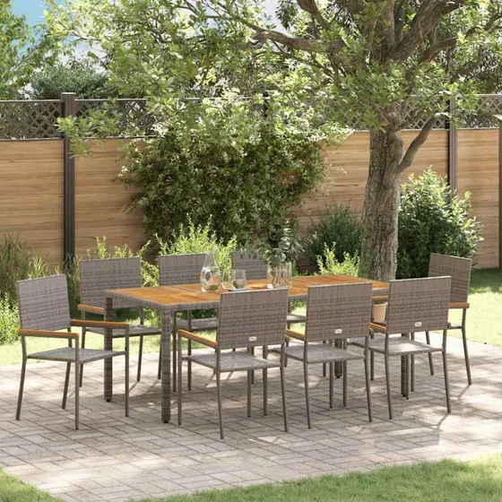 vidaXL Have Spisebordssæt 9 stk Grå 190x90x75 cm PolyRattan