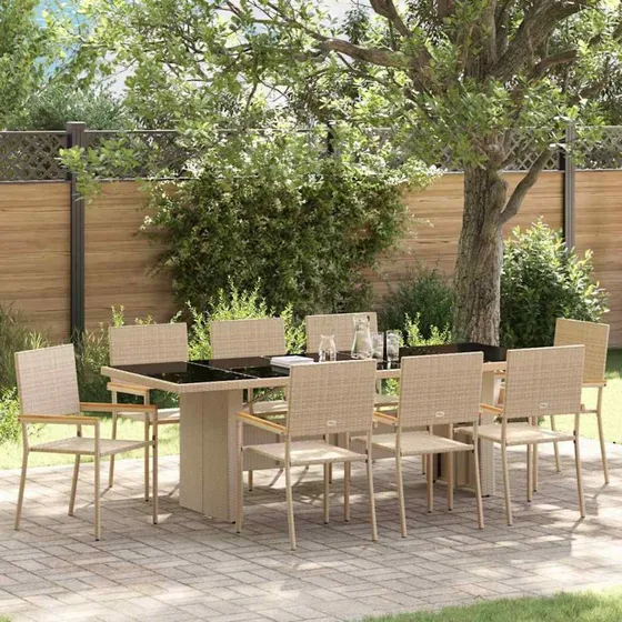 vidaXL Have Spisebordssæt 9 stk Beige Poly Rattan