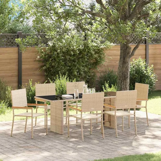 vidaXL Have Spisebordssæt 7 stk Beige 190 x 80 x 75 cm polyrattan