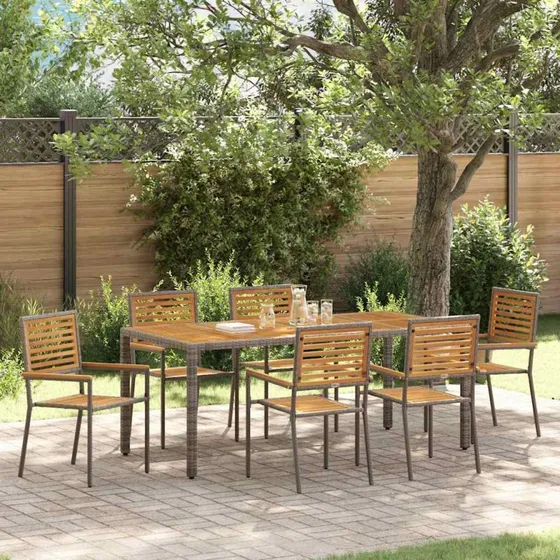 vidaXL Have Spisebordssæt 7 stk Grå/Brun 190x90x75 cm polyrattan