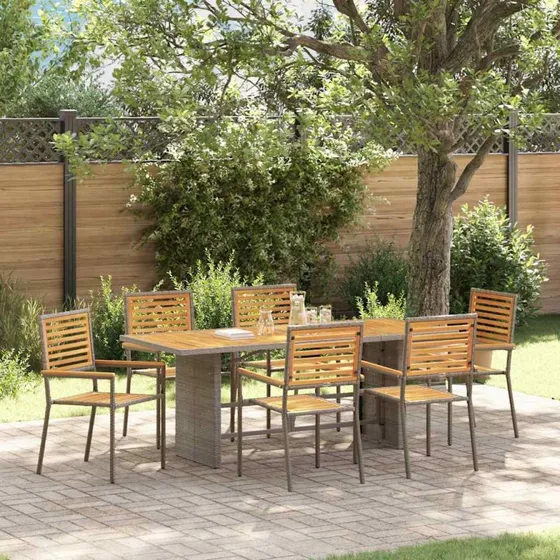 vidaXL Have Spisebordssæt 7 stk Grå/Brun 190 x 80 x 75 cm polyrattan