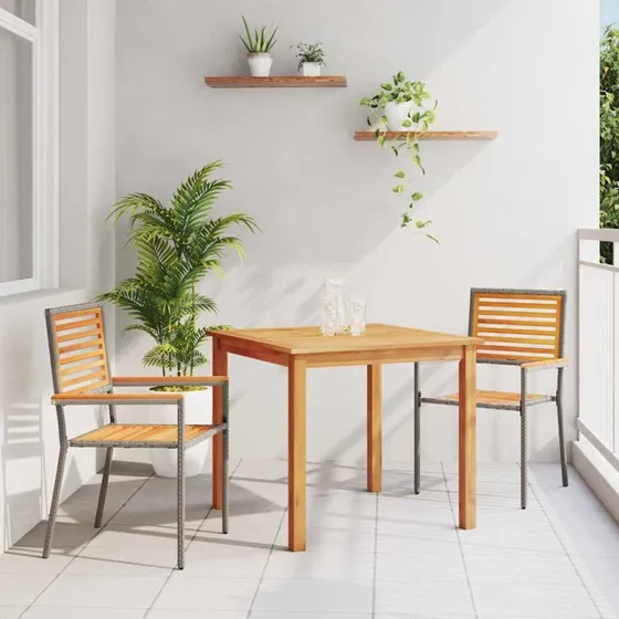 vidaXL Have Spisebordssæt 3 stk Grå Akacietræ & Poly Rattan