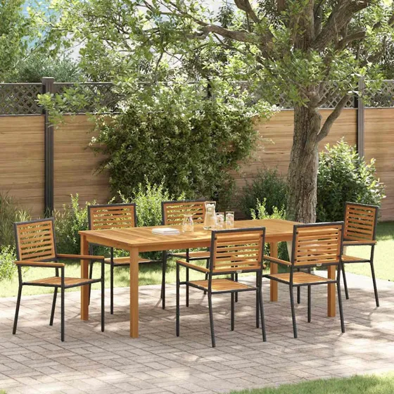 vidaXL Have Spisebordssæt 7 pc Sort Akacietræ & Poly Rattan