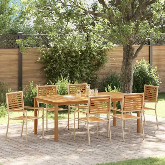 vidaXL Have Spisebordssæt 7 stk Beige Akacietræ & Poly Rattan
