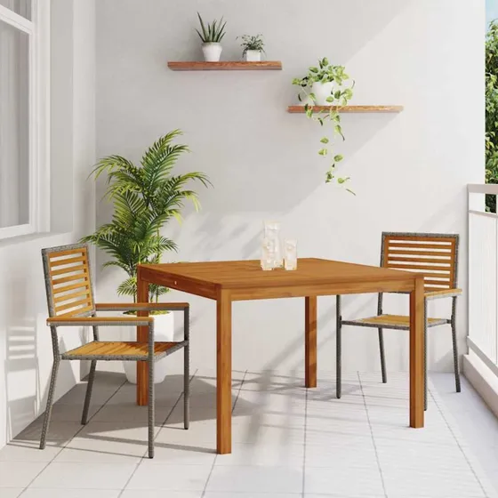 vidaXL Have Spisebordssæt 3 stk Grå Akacietræ & Poly Rattan