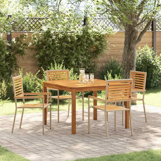 vidaXL Have Spisebordssæt 5 stk Beige Akacietræ & Poly Rattan
