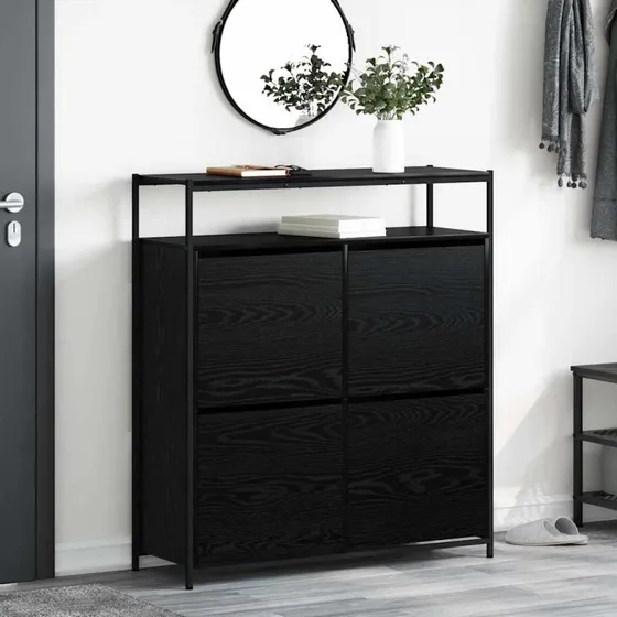 vidaXL Skoskab med hylde, Sort, 100 x 34 x 112 cm, Konstrueret træ
