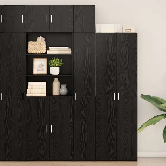 vidaXL Slim Opbevaringsskab 30 x 42,5 x 225 cm Sort Eg Konstrueret Træ