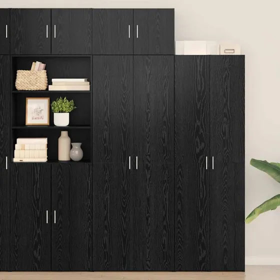vidaXL Opbevaringsskab 3-pces Sort Eg 70 x 42,5 x 225 cm Konstrueret Træ
