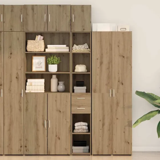 vidaXL Artisan Egetræ Slim Skab 30x42,5x225 cm med Skuffe