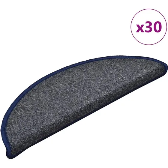 vidaXL Trappemåtter 30 stk. 56x17x3 cm mørkegrå/blå halvrunde