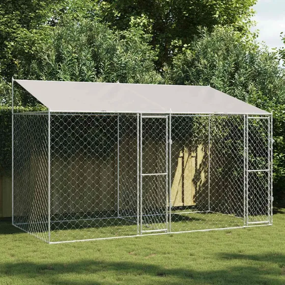 vidaXL Hundebur Sølv 400 x 200 x 256 cm med galvaniseret stålramme