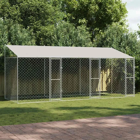 vidaXL Hundebur Sølv 600 x 200 x 256 cm med galvaniseret stålramme
