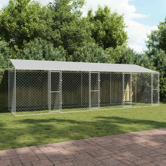 vidaXL Hundebur Sølv 800 x 200 x 256 cm med galvaniseret stålramme