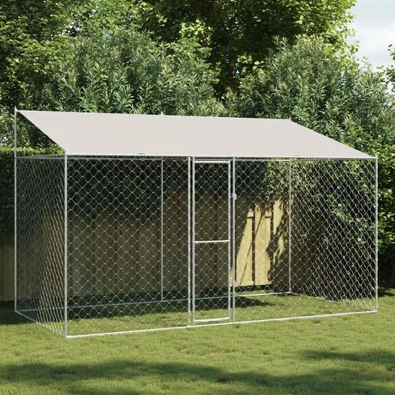 vidaXL Hundebur Sølv 400 x 200 x 256 cm med galvaniseret stålramme