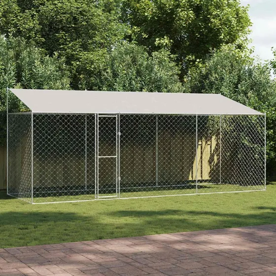 vidaXL Hundebur Sølv 600 x 200 x 256 cm Stål & PE
