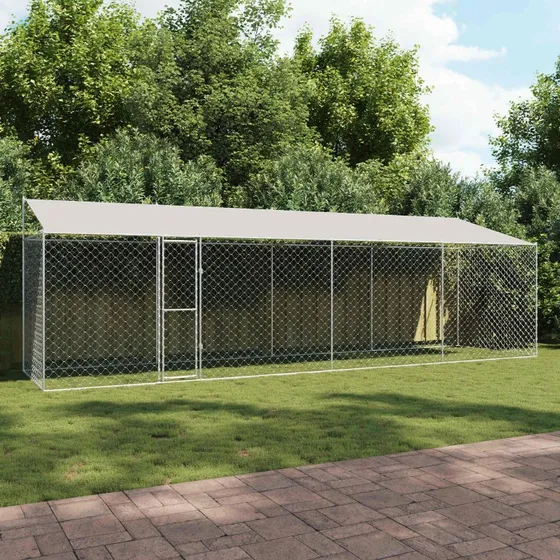 vidaXL Hundebur Sølv 800 x 200 x 256 cm med galvaniseret stål