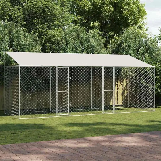 vidaXL Hundebur Sølv 600 x 200 x 256 cm med galvaniseret stålramme