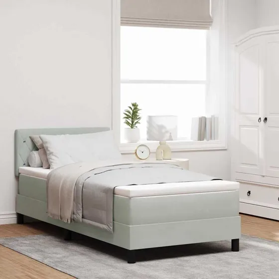 vidaXL LED Box Spring Seng 90x190 cm Lysegrå Fløjl