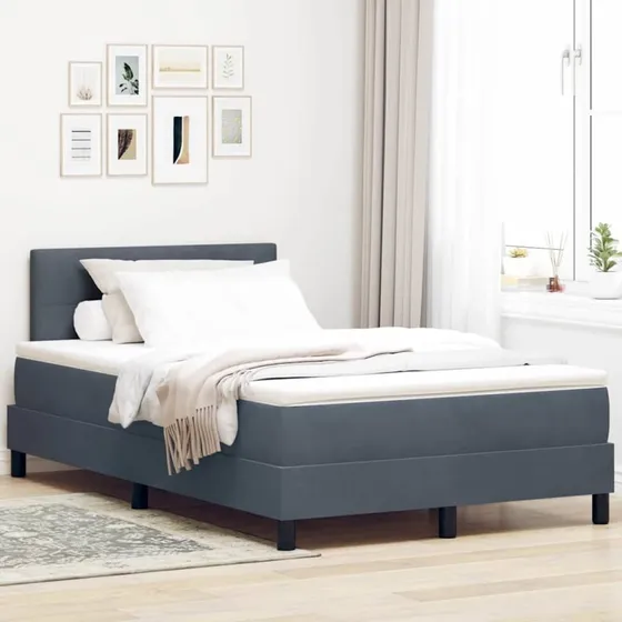 vidaXL LED Box Spring Seng 120 x 190 cm Mørkegrå Fløjl