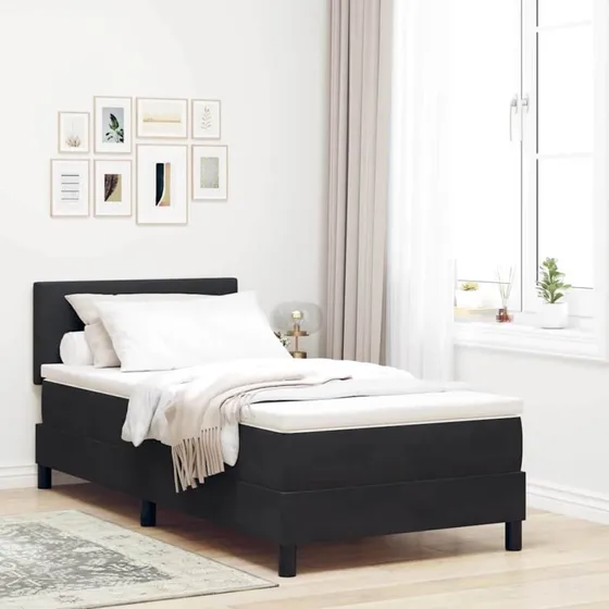 vidaXL LED Box Spring Seng 90x190 cm Sort Fløjl